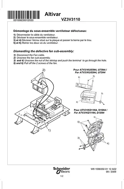 schneider施耐德Instruction sheet ATV31 Fan kit VZ3V3110